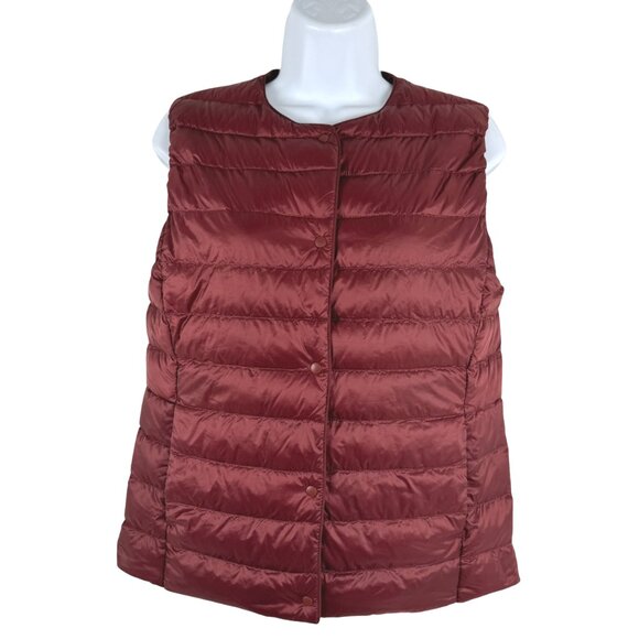 Uniqlo Jackets & Blazers - Uniqlo Puffer Down Vest Womens‎ Small Collarless Red Burgundy Nylon CJ-2047